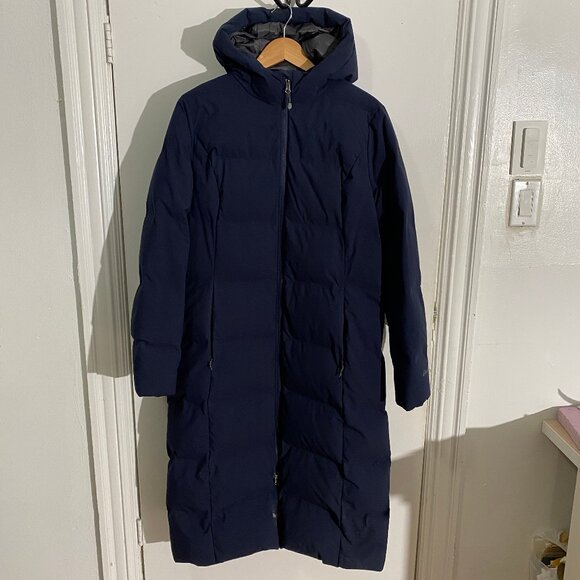Navy blue, real down hooded puffer coat -Eddie Bauer - Picture 1 of 7